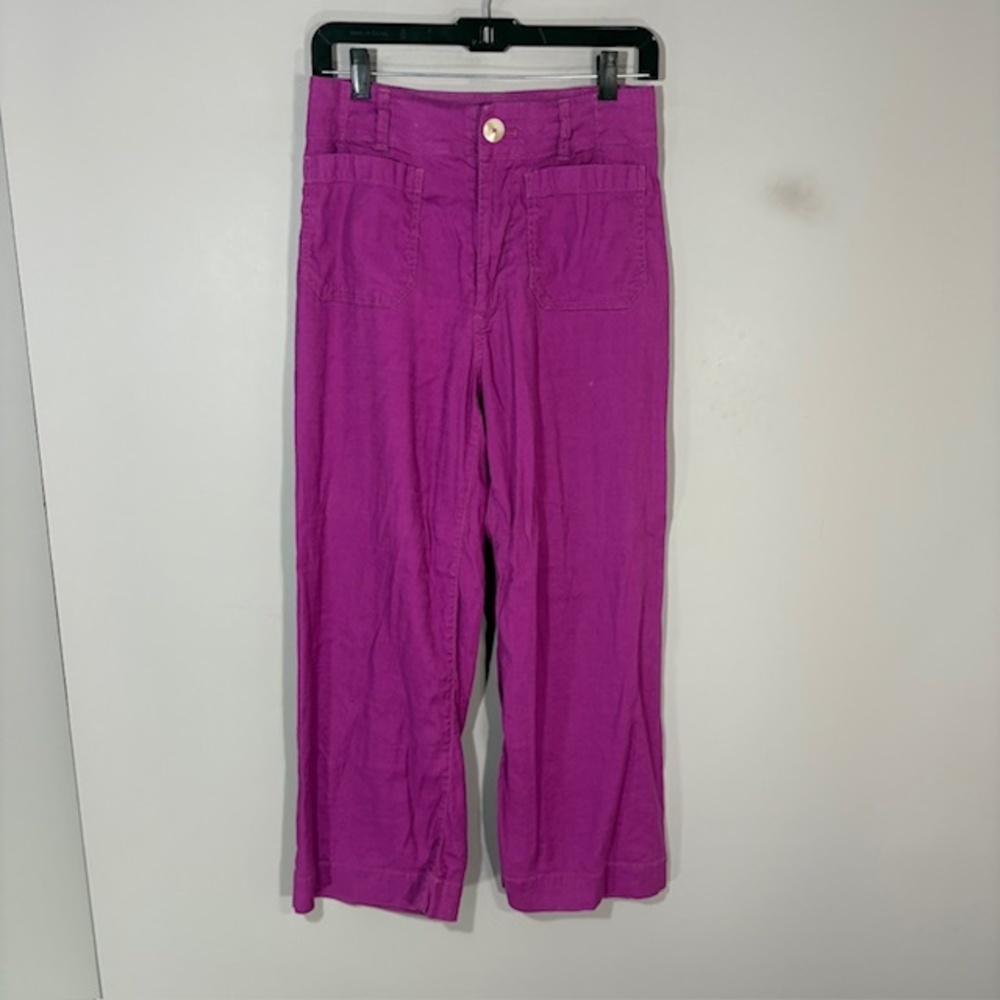 Maeve Pants Womens 4 Pink The Colette Cropped Wide Leg Linen Twill Stretch